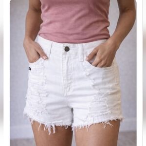 KanCan White Distressed Denim Shorts Raw Hem | Size 25 / W3